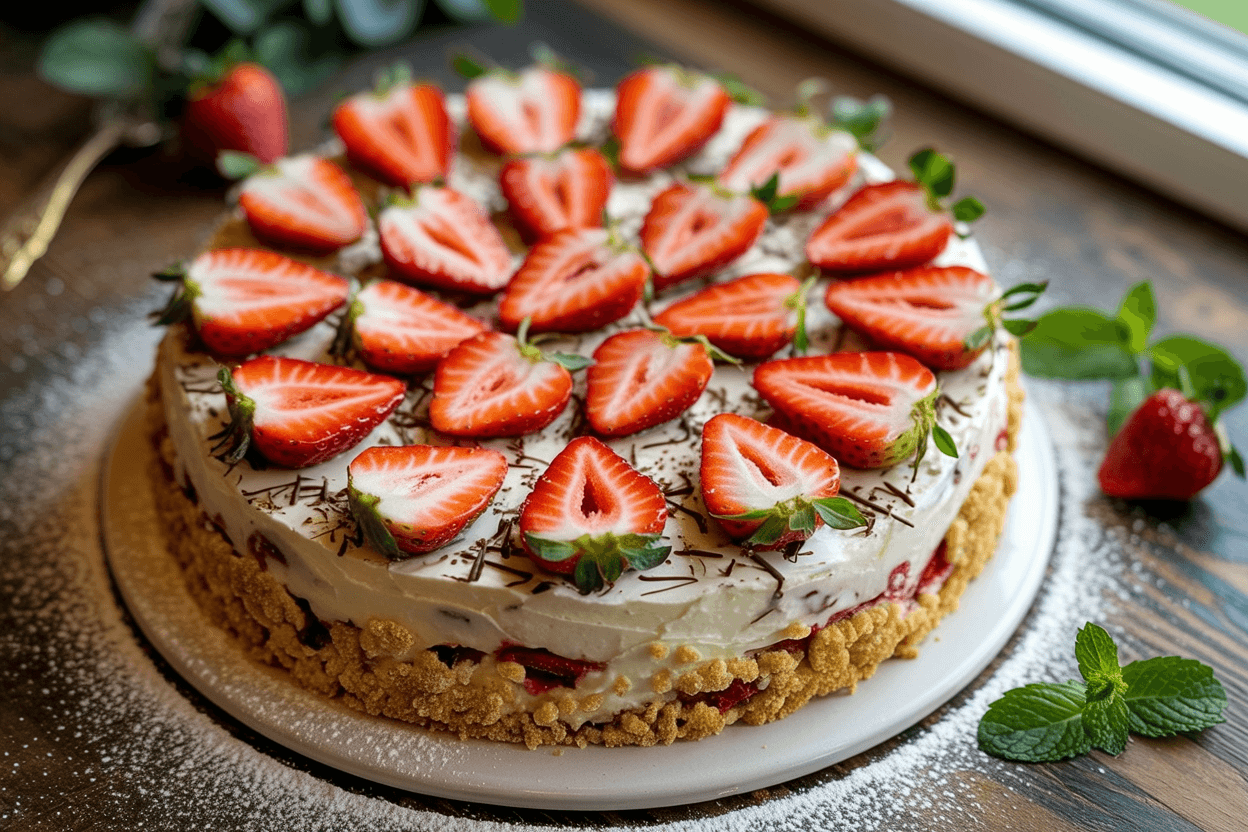 Stracciatella-Torte mit Erdbeeren: Sommertraum auf lockerem Biskuit