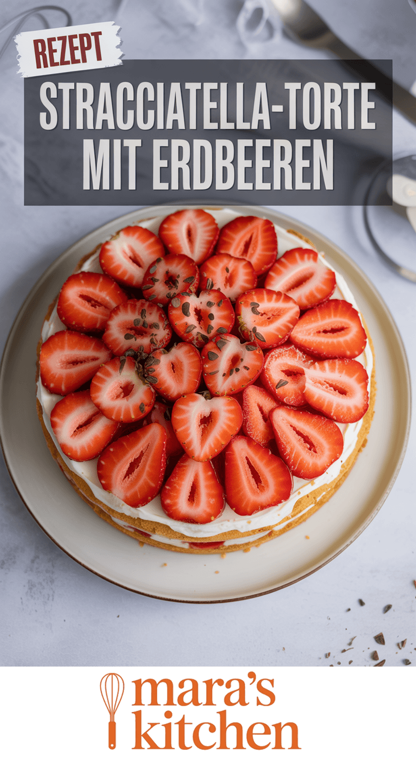 Stracciatella-Torte mit Erdbeeren: Sommertraum auf lockerem Biskuit - Kuchen Rezept