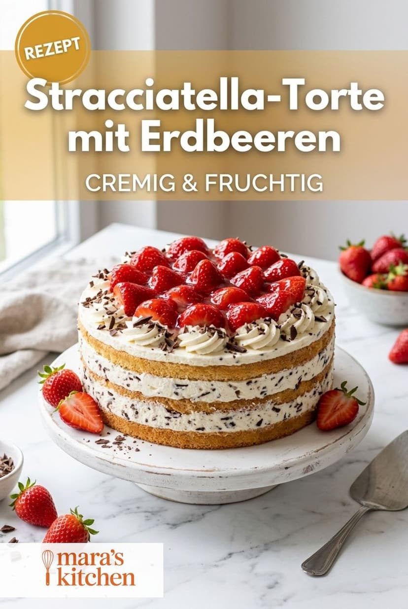 Stracciatella-Torte mit Erdbeeren: Sommertraum auf lockerem Biskuit - Backen Rezept