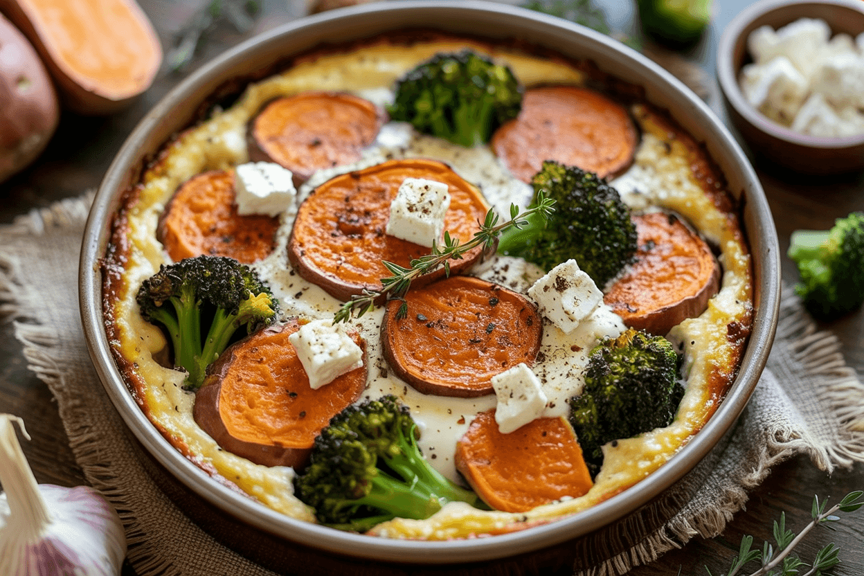 Süßkartoffel-Brokkoli-Auflauf mit Feta