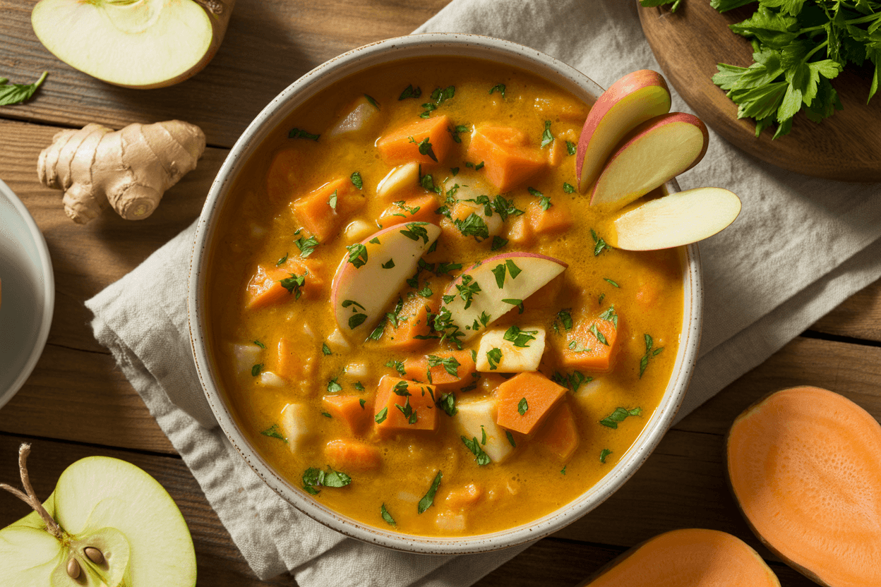 Süßkartoffel-Eintopf mit Apfel und Ingwer