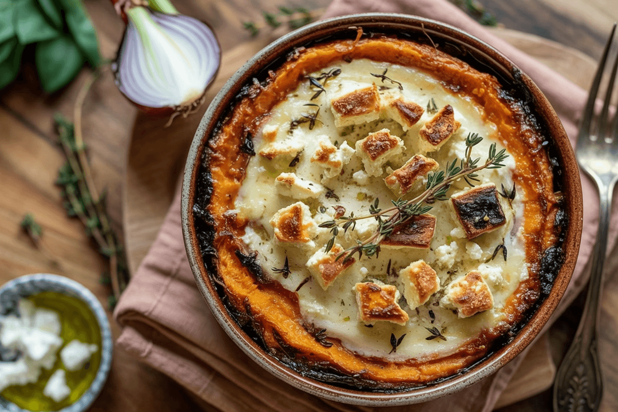 Süßkartoffelgratin mit Feta