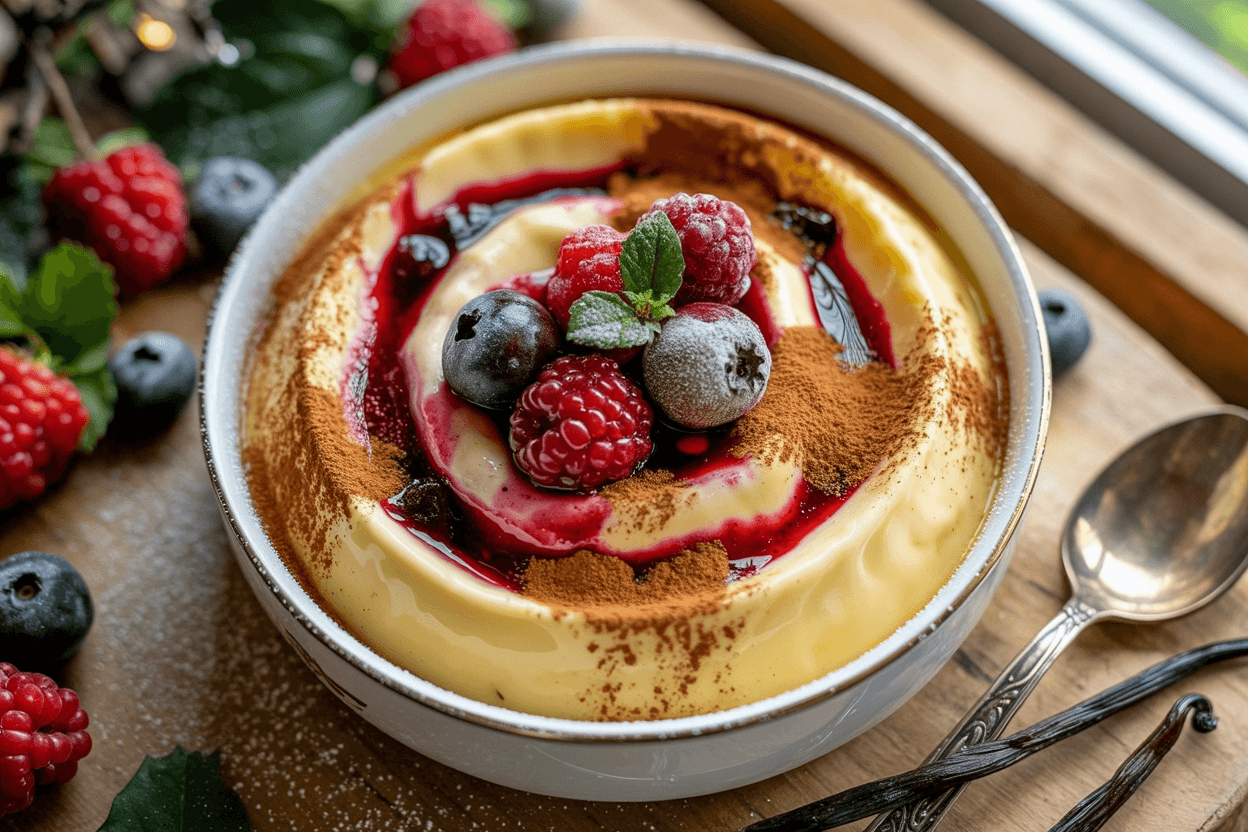 Vanille-Zimt-Creme mit Fruchtsauce
