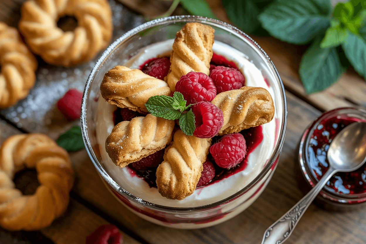 Vanillekipferl-Himbeer-Dessert