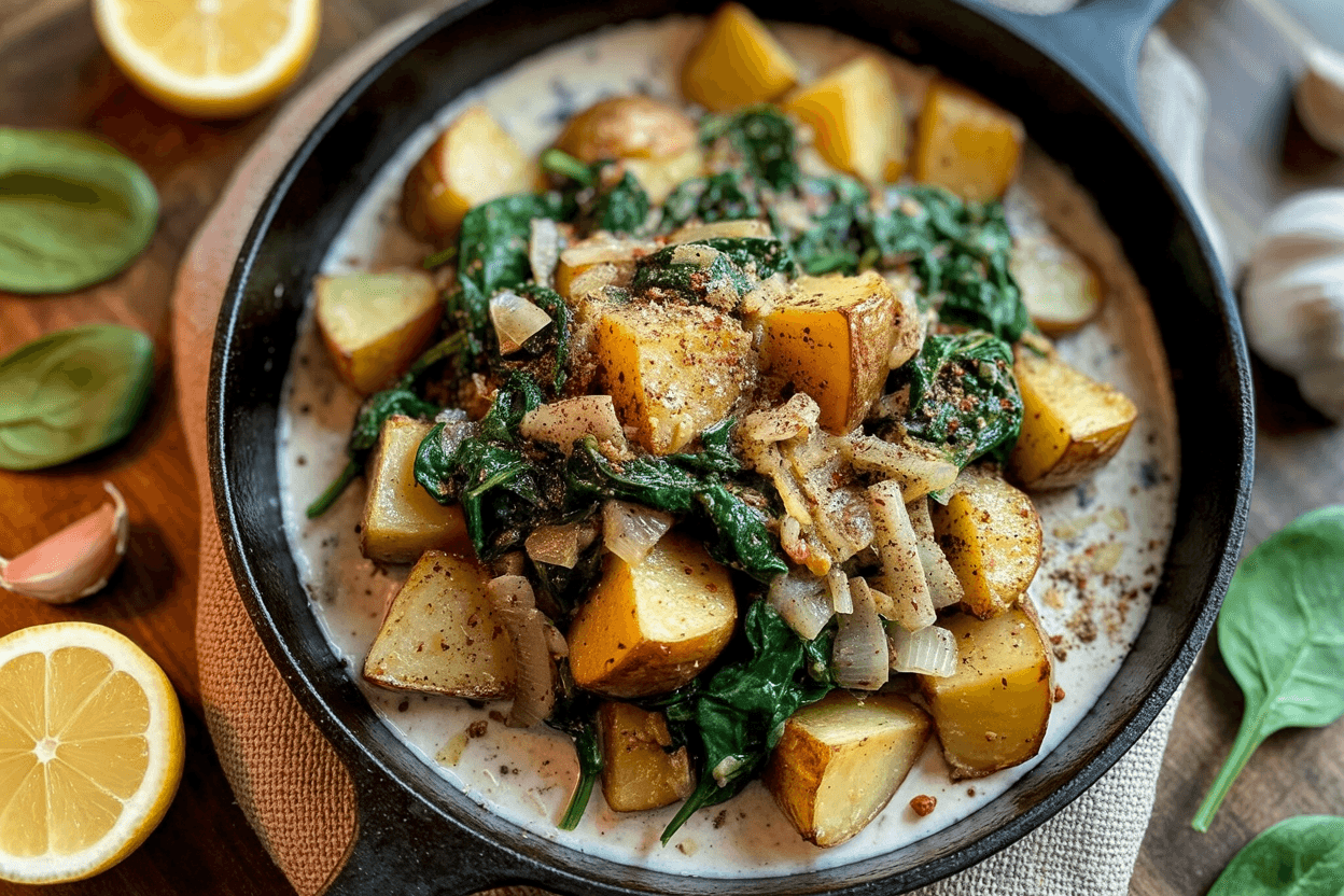 Vegane Spinat Kartoffel Pfanne