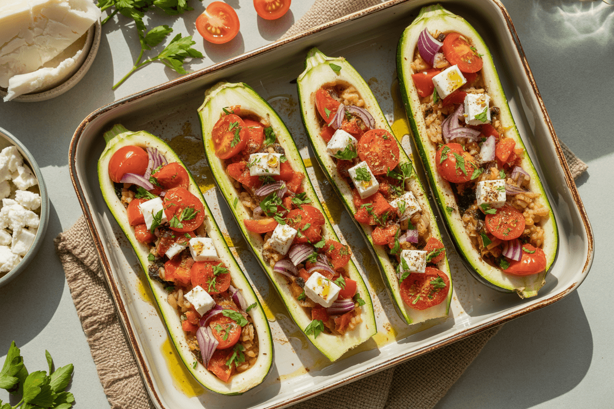 Vegetarisch gefüllte Zucchini aus dem Ofen