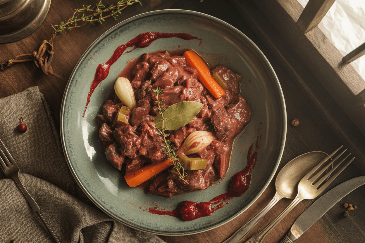 Wildragout – Zartes Ragout vom Wild mit Rotwein und Wurzelgemüse