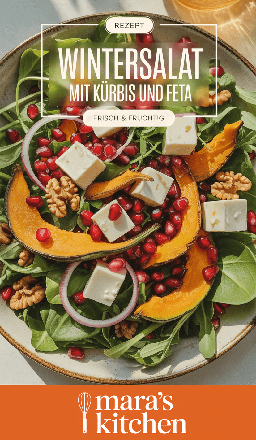 Wintersalat mit gebratenem Kürbis, Feta und Granatapfelkernen - Salat Rezept