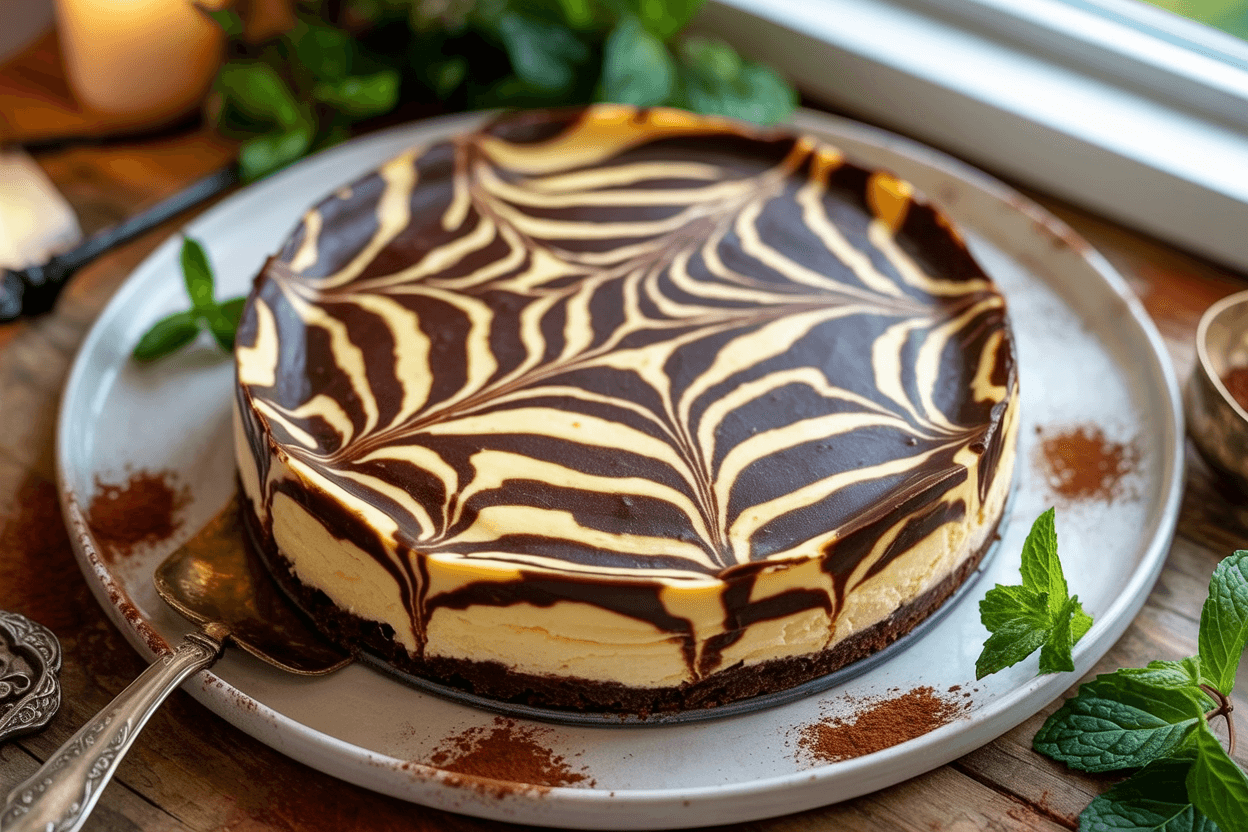 Zebra-Käsekuchen ohne Boden: Cremig-leichtes Musterwunder zum Verlieben