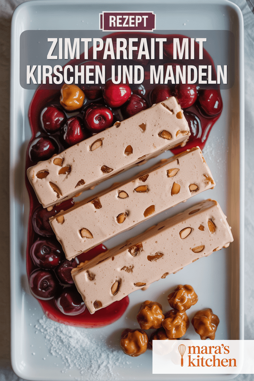 Zimtparfait mit gebrannten Mandeln und Kirschen - Dessert Rezept